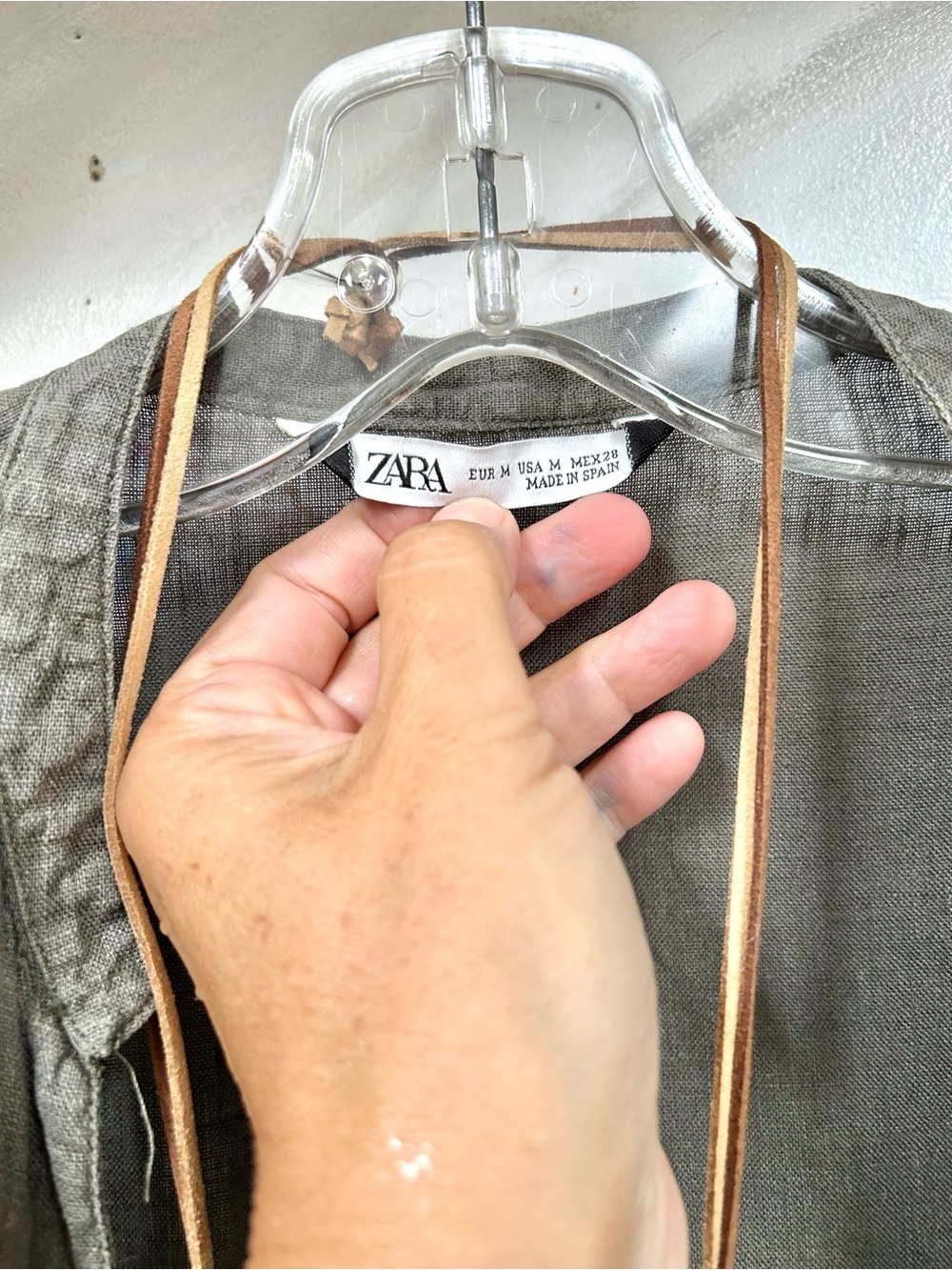 Zara Linen Olive Green Lightweight boho shirt w resort vacay beach country vibe - Picture 4 of 15